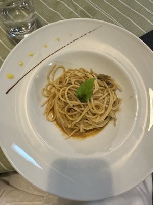 Fennel and pine nut spaghetti  at La Zagara in Taormina