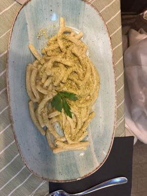 Pistacchio pesto macaroni  at La Zagara in Taormina