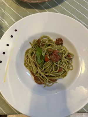 Pesto spagetti with cherry tomatoes  at La Zagara in Taormina