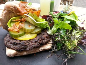 Mushroom and vegetable burger at Plant Food + Wine in Los Angeles