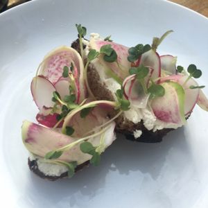 radish toast at Plant Food + Wine in Los Angeles