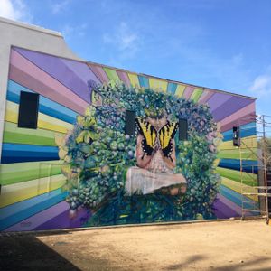 amazing mural on the side of the Resturant  at Plant Food + Wine in Los Angeles