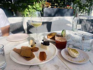 Cheese plate and fennel pollen butter with toast at Plant Food + Wine in Los Angeles