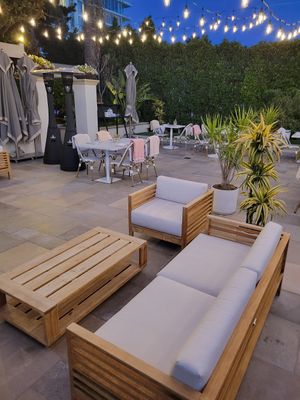 Outdoor patio seating at Plant Food + Wine in Los Angeles