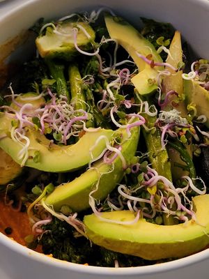 Plant bowl stewed lentil and vegetables at Plant Food + Wine in Los Angeles