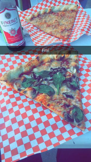 Seriously best vegan pizza Ive ever had. Cheese and Mushroom slices.  at Plant Food + Wine in Los Angeles