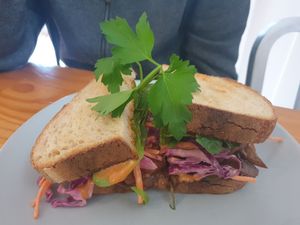 BBQ tofu sandwich delish! at Day Kitty in Warrnambool