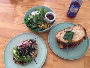 okonomiyaki, Vietnamese noodle bowl and BBQ tofu burger at Day Kitty in Warrnambool