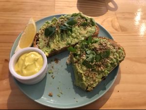 vegan Avo smash on sourdough bread with cashew cheese at Day Kitty in Warrnambool