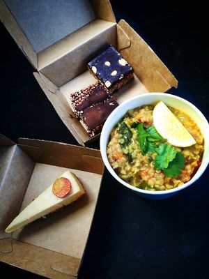 Curry + cheesecake + caramel slice  at Day Kitty in Warrnambool