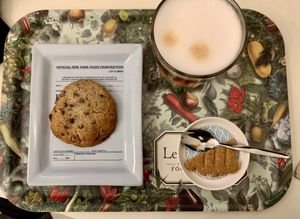 Latte with oat milk & Chocolate pecan cookie & little square of PB cookie  at Le Botaniste in Ghent