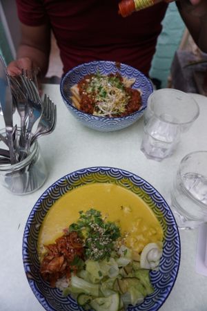 Tibitan and pasta bowl at Le Botaniste in Ghent
