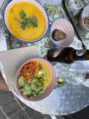 Soup of the day + Tibetan bowl + local beer  at Le Botaniste in Ghent