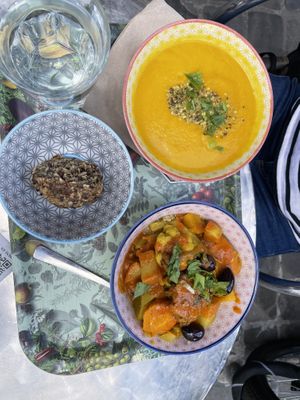 Soup of the day + Moroccan tajine  at Le Botaniste in Ghent