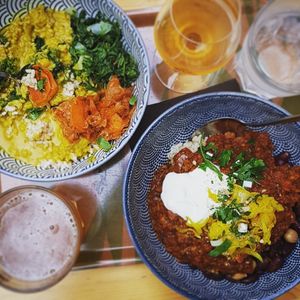 curry(L) spicy chili (R)  at Le Botaniste in Ghent