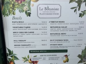 menu  at Le Botaniste in Ghent