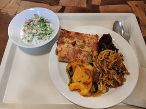 Mixed buffet food and salad at Country Life Restaurant in Prague