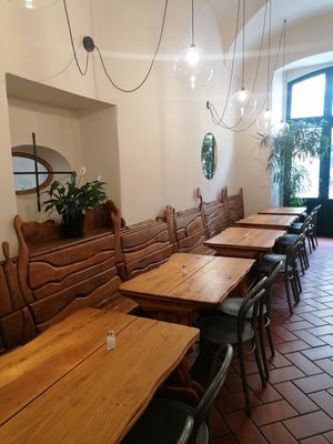 Ample seating area at Country Life Restaurant in Prague