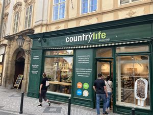 Entrance on the left  at Country Life Restaurant in Prague