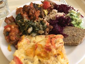 Pizza and different dishes at Country Life Restaurant in Prague