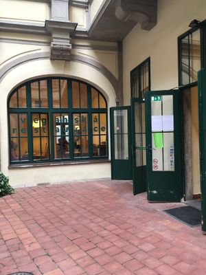 front door at Country Life Restaurant in Prague