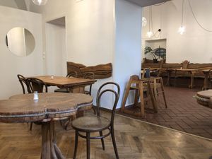 Seating area at Country Life Restaurant in Prague