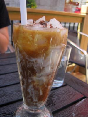 Coffee drink with almond milk at Nocochi in Montreal