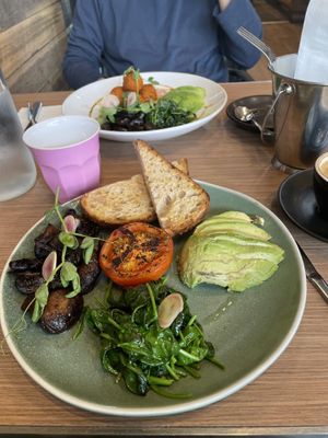 Vego breakfast and sweet potato fritters  at Raw and Wild Market and Cafe  in Bowral