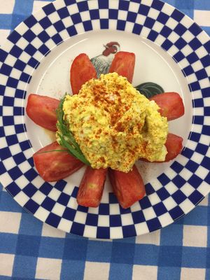 robin's special egg salad on a local, juicy red tomato at Seasons' Eatings in Napoleon