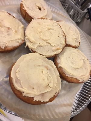 baked banana donuts with brown butter frosting.   at Seasons' Eatings in Napoleon