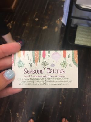 Business card at Seasons' Eatings in Napoleon