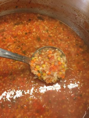 A bit of tomato and some riced veggies make for a wonderful soup that's as good cold as it is warm.   at Seasons' Eatings in Napoleon