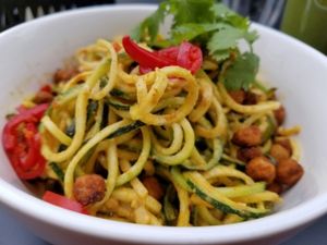 raw noodles with a curry sauce at simpleRAW in Copenhagen