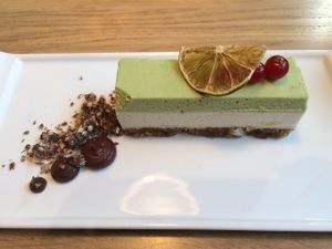 raw lime cheesecake with some chocolatey extras at simpleRAW in Copenhagen
