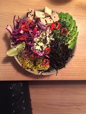 Poke Bowl. The bowl is very healthy, though I would not recommend it, because of its lack of taste.  at simpleRAW in Copenhagen