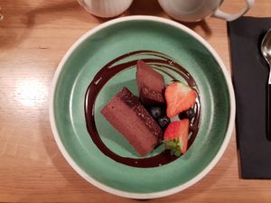 Triple chocolate cake at simpleRAW in Copenhagen