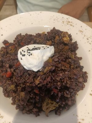 Arroz negro con verduras , heura y alioli at Fang i Aram in Menorca