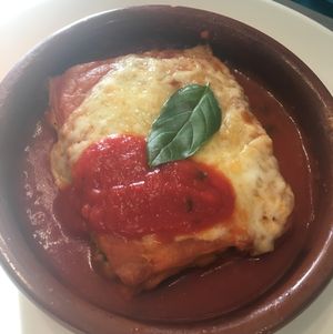 Vegetarian lasagna €12.50
(spinach, Quorn, four cheeses and tomato sauce with basil) at Fang i Aram in Menorca