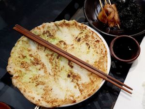 Second course - napa cabbage pancake at SanChon Korean Temple Cooking - 산촌 사찰음식전문점 in Seoul