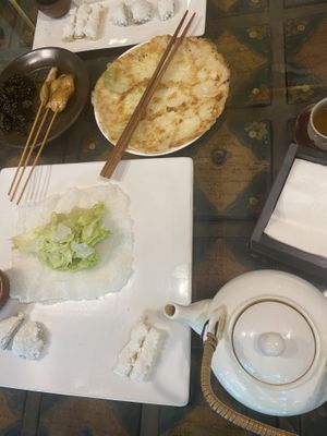 Loved the pancakes!   And the mushroom skewers.  And the seaweed    at SanChon Korean Temple Cooking - 산촌 사찰음식전문점 in Seoul