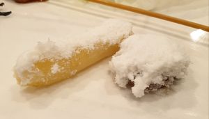 mushroom covered in flour .. 😒 at SanChon Korean Temple Cooking - 산촌 사찰음식전문점 in Seoul