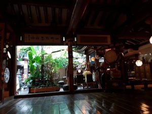 a view to the outdoor sitting area at SanChon Korean Temple Cooking - 산촌 사찰음식전문점 in Seoul