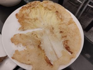 Starter plate 4: cabbage pancake, incredibly oily at SanChon Korean Temple Cooking - 산촌 사찰음식전문점 in Seoul