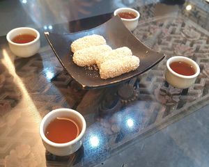 Fourth course - dessert with ume drink #Veganuary at SanChon Korean Temple Cooking - 산촌 사찰음식전문점 in Seoul