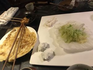 Gooey cabbage and pancake DRENCHED in oil at SanChon Korean Temple Cooking - 산촌 사찰음식전문점 in Seoul