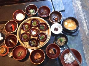 Third round of dishes in the full course menu. at SanChon Korean Temple Cooking - 산촌 사찰음식전문점 in Seoul