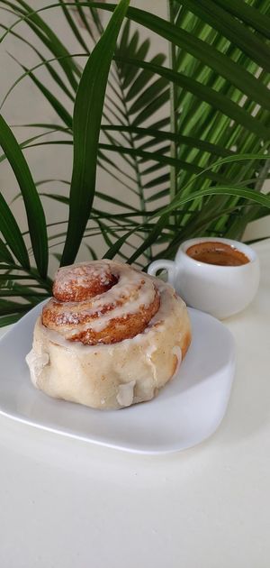 Coffee or Espresso and a Vegan cinnamon roll at You Cafe in Siesta Key