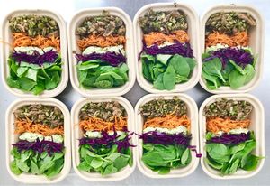 Rainbow Salad, marinated mushrooms, fermented carrots, almond based ricotta, and greens at You Cafe in Siesta Key