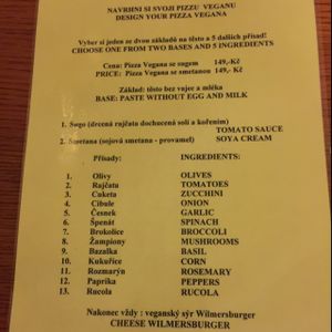 vegan pizza menu  at Pizzeria Manna in Prague