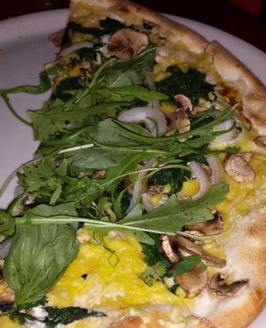 a very generous pizza blanca plus 5 toppings at Pizzeria Manna in Prague